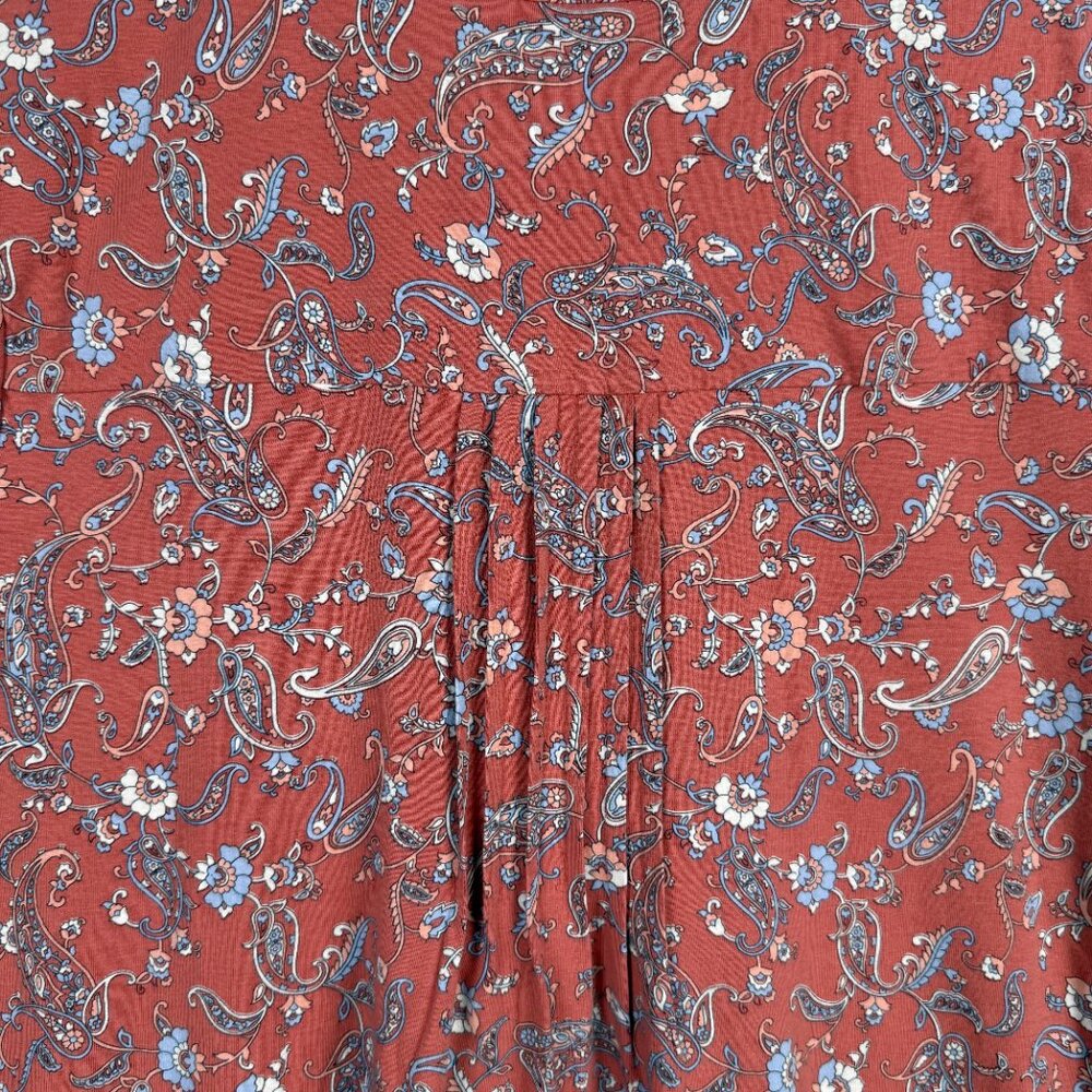 J Jill L Petite Red Rocks Paisley Pintuck Pleat Shift Dress Dark Peach Sunset PL - Picture 8 of 14